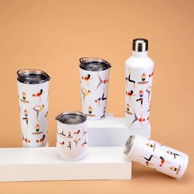 跨境2025瑜伽主题水杯女士便携运动保温杯带盖蛋壳杯车载水杯