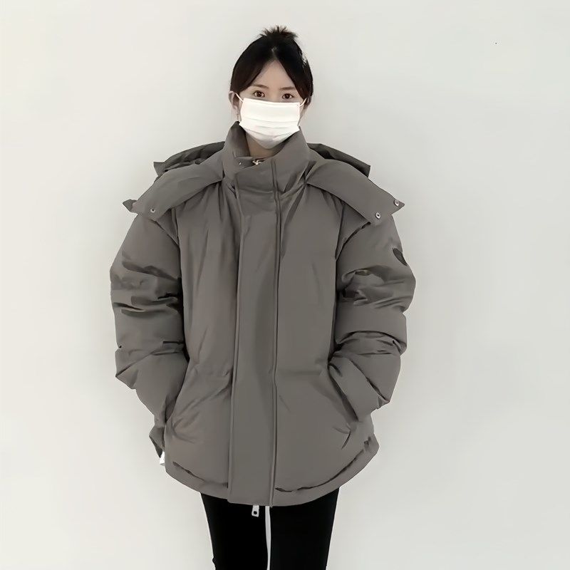 女神保命连帽爱心羽绒棉服女冬加厚2025年新款韩版宽松情侣面 面
