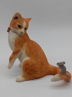 精品模型工艺品写实猫礼品摆件可爱猫咪室内车内装W饰猫咪与老鼠