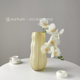 中古玻璃奶油风样板间家用A简约现代玫瑰百合插花瓶轻奢高级 法式