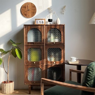 愫墨实木展示柜书柜黑胡桃木客厅复古边柜药箱柜斗柜收纳手办柜