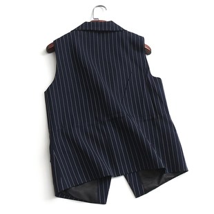 新款 D917条纹抽绳收腰修身 外搭上衣夏季 领无袖 休闲女外套马甲 西装