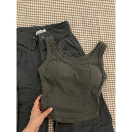 带胸垫吊带背心女外穿文胸一体内衣紧身显瘦辣妹短款打底无袖上衣