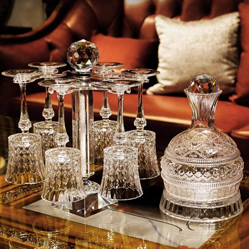 法式复古风进口水晶红酒杯套装 意美式轻奢风高档家用陀螺醒酒器