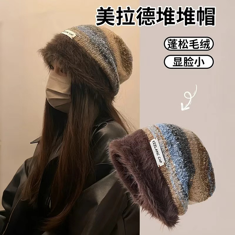 美拉德咖色提花复古针织毛线帽