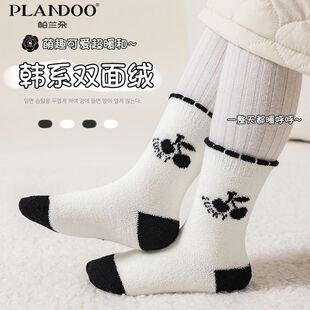儿童袜秋冬款 保暖睡眠袜 加绒保暖双面绒中筒松口女童加厚韩系冬季