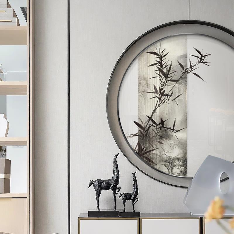 新中式禅意装饰画画软装样板房松树竹挂画画客厅玄关沙发背景墙圆