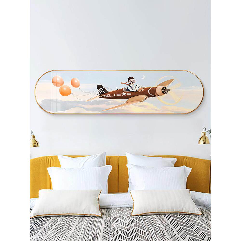 儿童房装饰画卡通飞机创意飞行员单幅男孩卧室房间床头背景墙挂画