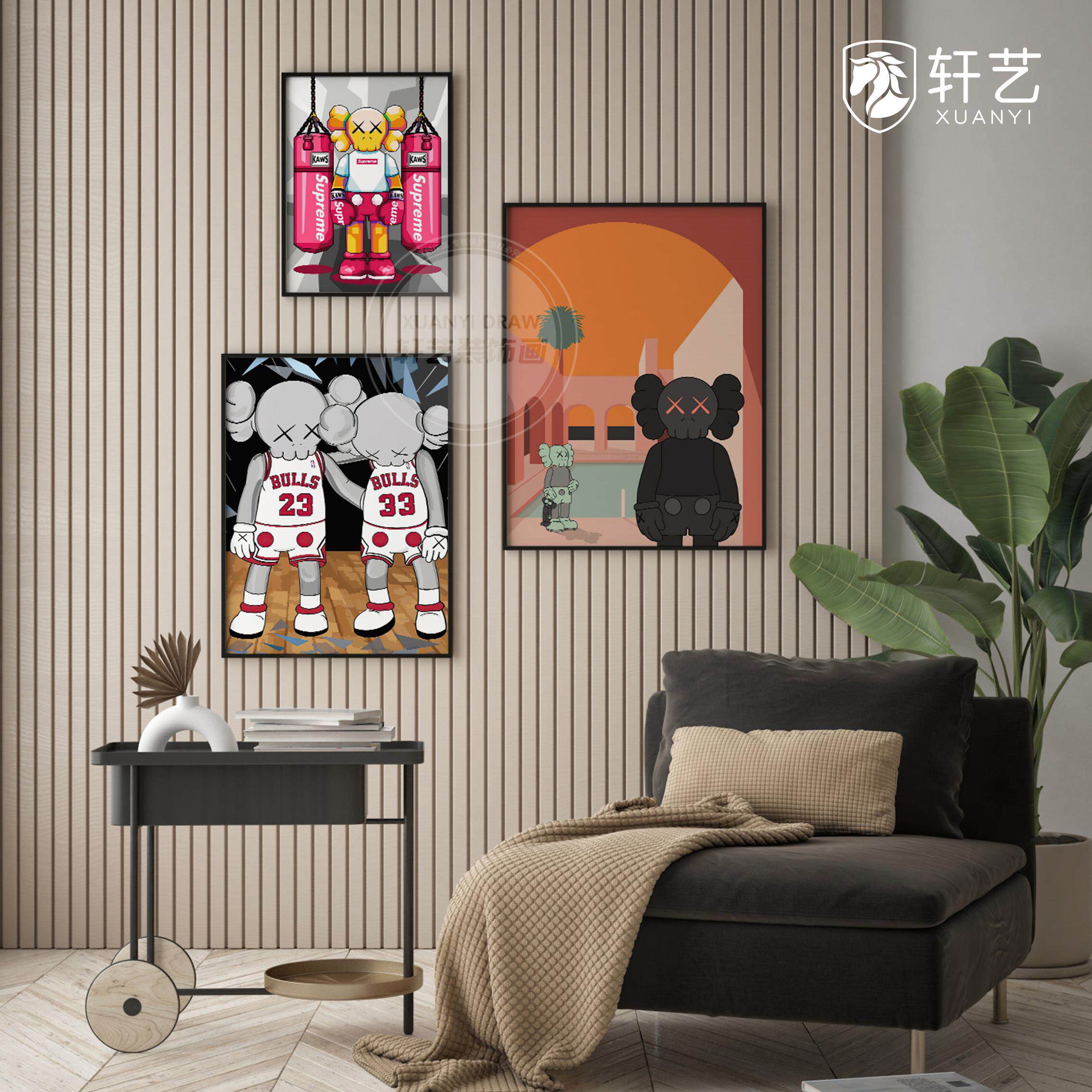 村上隆太阳花联名KAWS潮牌客现代装饰画