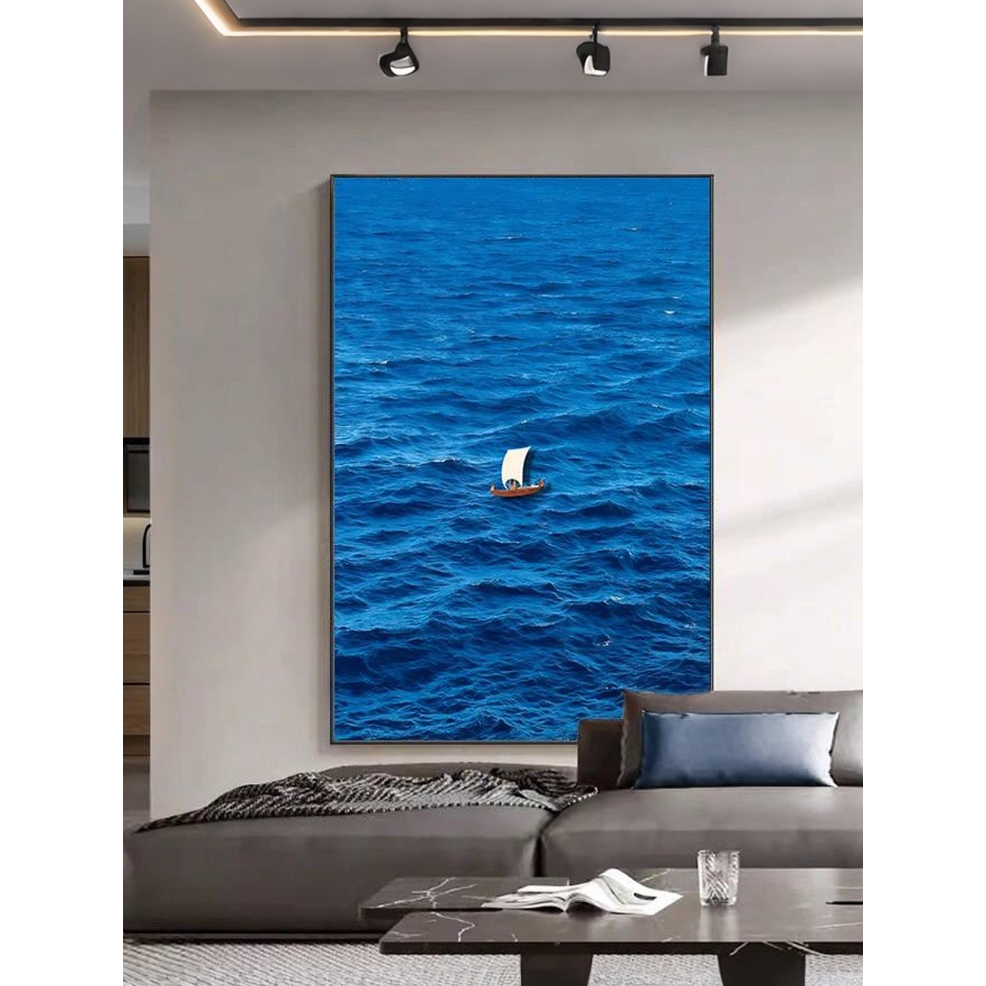 入户玄关一帆风顺装饰画高级感客厅沙发挂画现代简约海景餐厅壁画