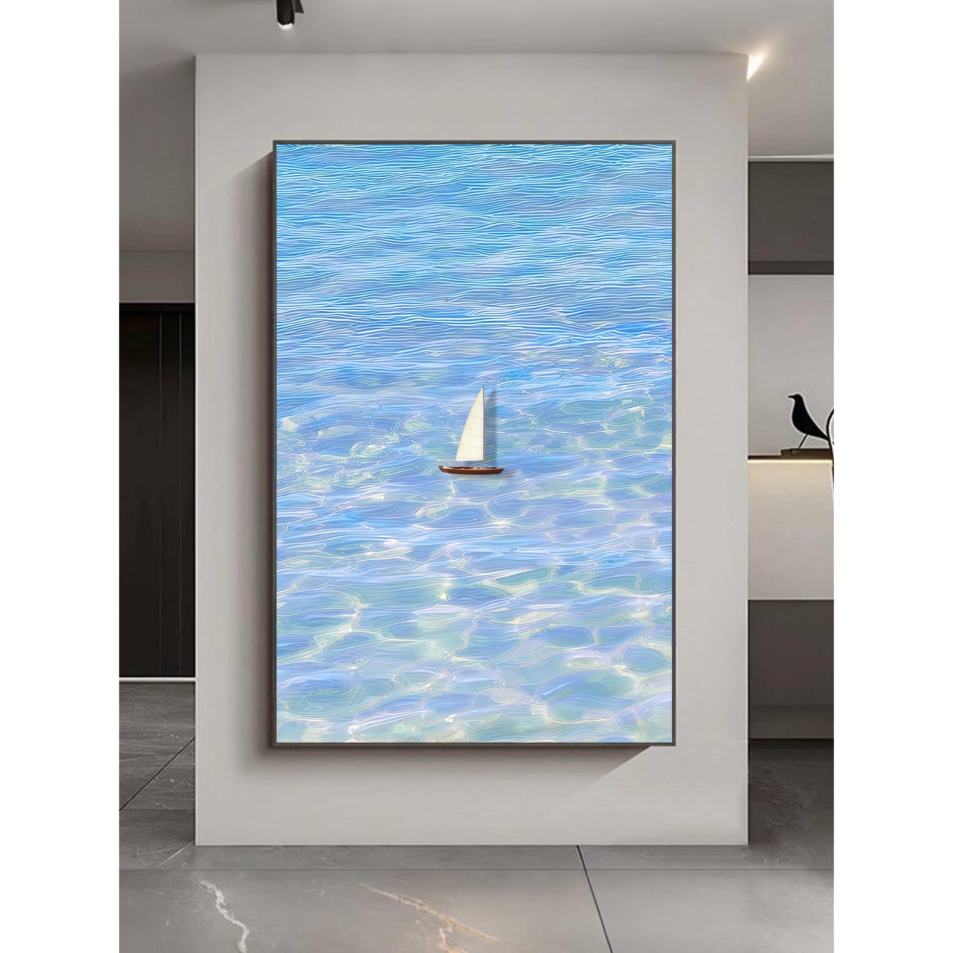 一帆风顺玄关挂画现代简约客厅风生水起海景装饰画高级感走廊壁画