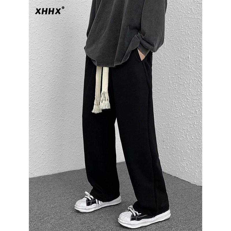 黑色裤子男春秋宽松直筒大码美式高街潮牌M秋冬款运动阔腿休闲卫