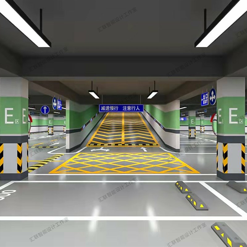 地下车库停车场车位设计CAD图纸设计车库环P氧地坪交通道路划线