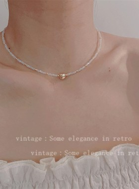 春夏新款及细切面水晶串珠项链 复古森系法式水滴锆石吊坠锁骨链