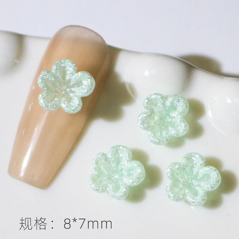 diy小饰品配件夜光美甲五瓣花饰品闪粉树脂指甲配饰五瓣花