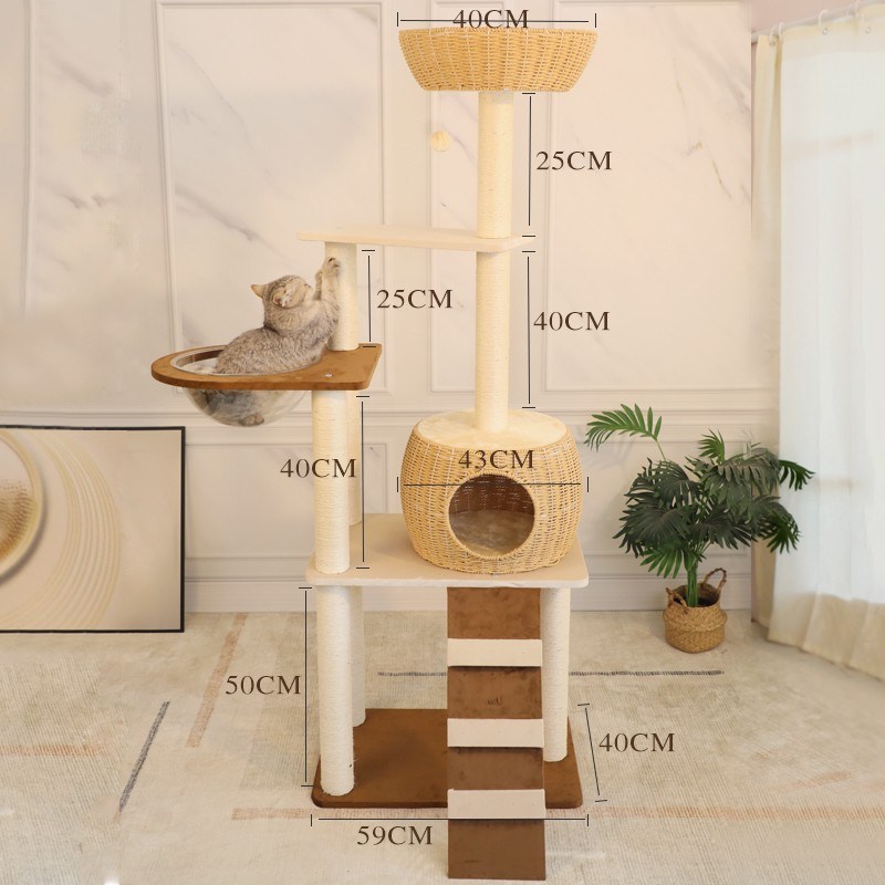 实木猫爬架猫窝猫树一体猫架子藤编猫窝猫抓柱小户型四季猫咪用品