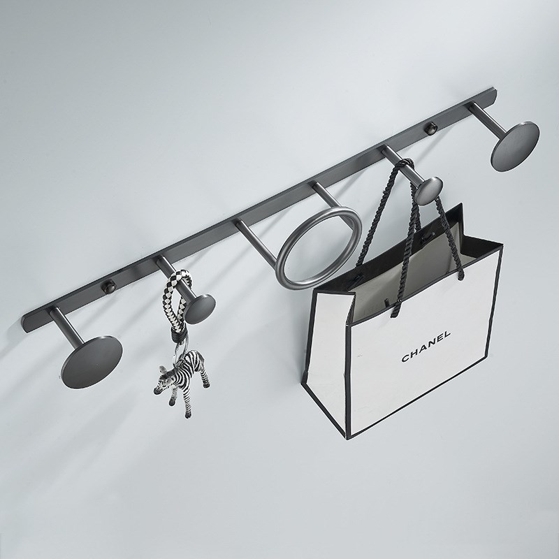 全铜枪灰色卫生间毛巾杆壁挂式衣帽钩进门玄关门创意卧室圆环衣架