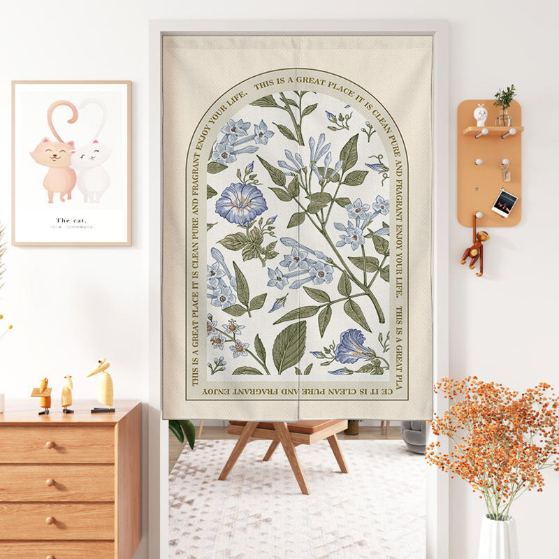 美式田园复古门帘k家用卧室隔断帘厨房帘子卫生间半帘遮挡帘免打