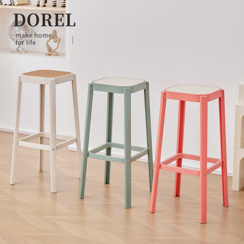 北欧现代b简约塑料吧椅靠背高脚凳吧台椅家用阳台高椅子仿藤编餐,住宅家具,家用高脚椅,淘宝优惠券,粉丝福利购,淘宝优惠卷