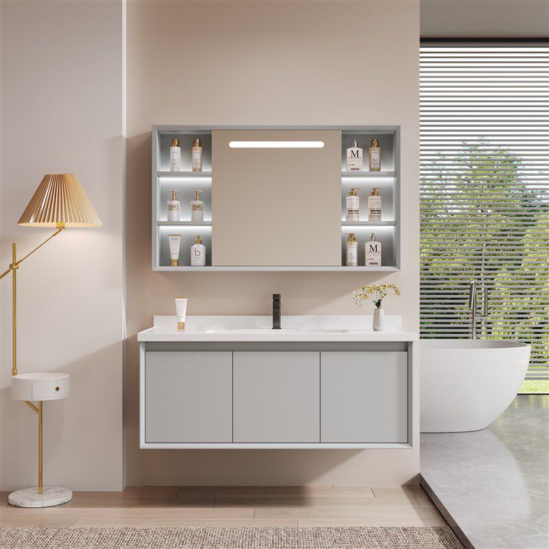 橡木烤漆浴室柜镜柜化妆室挂墙陶瓷一体盆洗漱台洗脸W洗手盆柜组