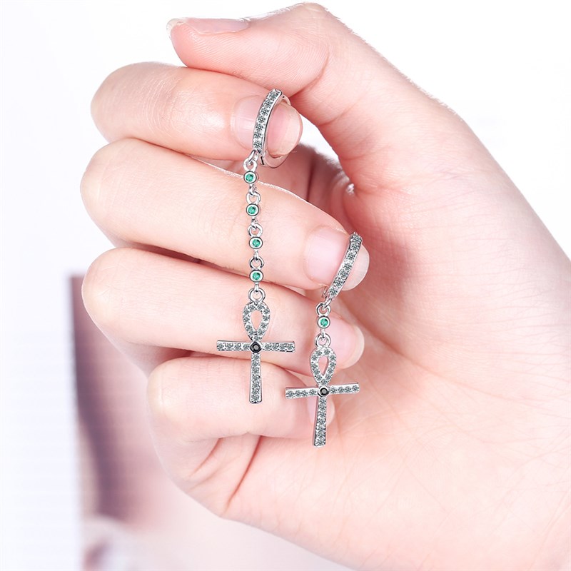 不对称十字架耳扣女式简约长款耳环气质个性镶钻耳坠耳饰品耳扣