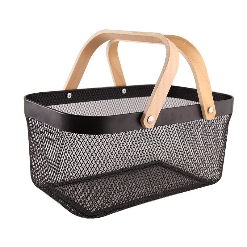 瑞沙托镂空金属铁艺长方形手提篮杂物收纳筐家用蔬菜篮水果小提篮