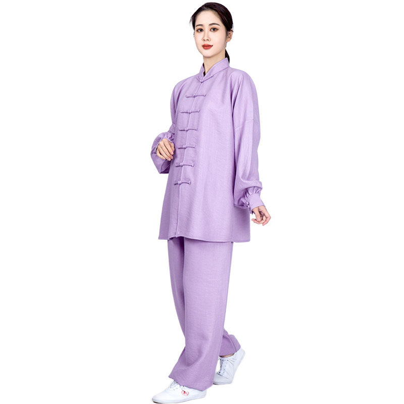 新款加厚棉麻太极服p女春秋款亚麻棉武术练功服太极拳服装男白色