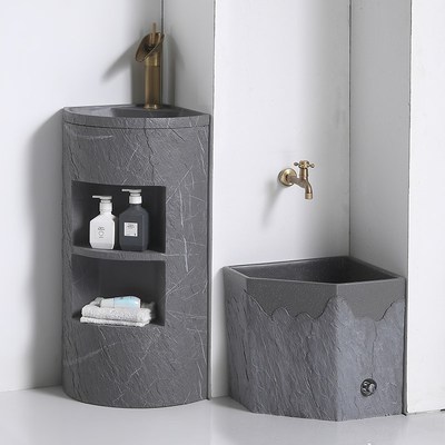 落地式三角立柱盆j转角卫生间洗手台盆一体阳台人造石拖把池洗脸