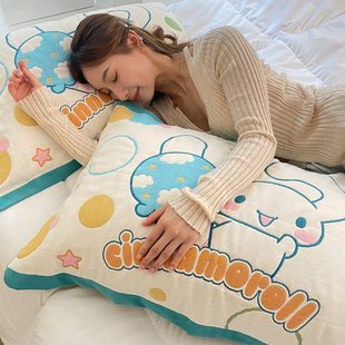 纯棉纱布枕巾加厚卡通枕头盖巾一对防滑家用全棉透气吸汗防滑盖巾