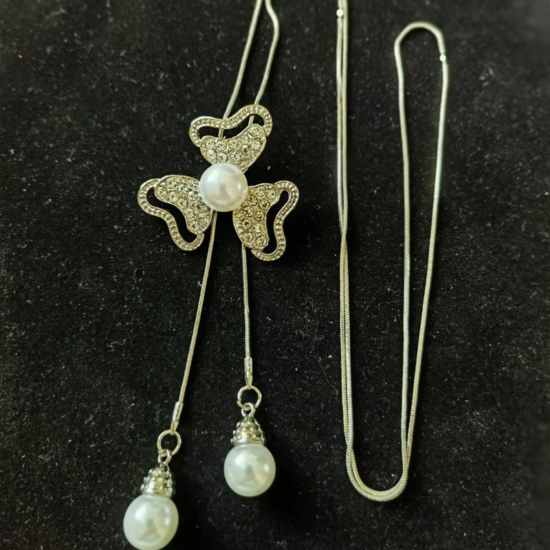 韩版合金水晶毛衣链女高级感珍珠项链时尚百搭流秋冬苏长配饰挂件