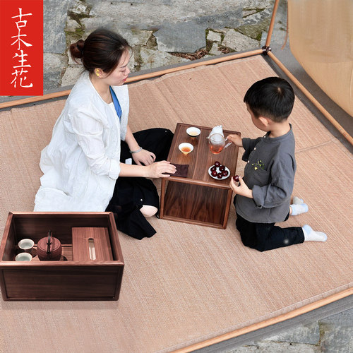 黑胡桃飘窗桌阳台日式禅意坑几胡桃木榻榻米茶R几实木小茶桌矮桌