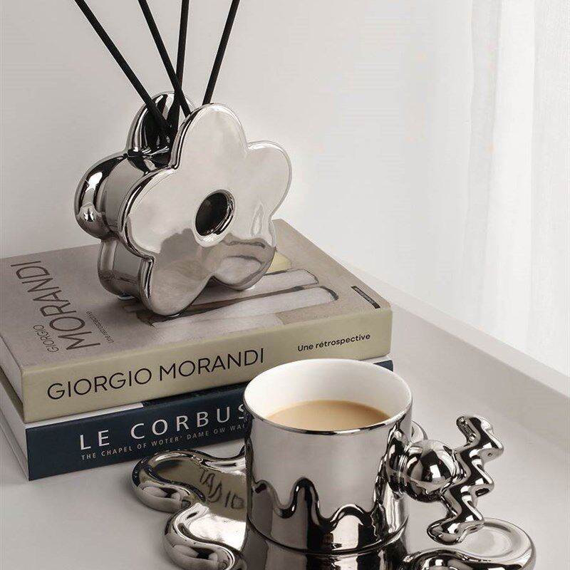 贝汉美轻奢电镀银花瓶摆件创意家居客厅茶几酒柜S样板房陶瓷装饰