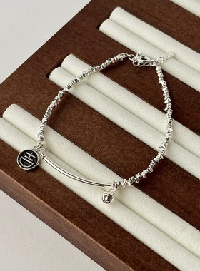 日韩版碎银几两手链女小众设计高级感吉挂牌铃铛手环轻奢几何手饰