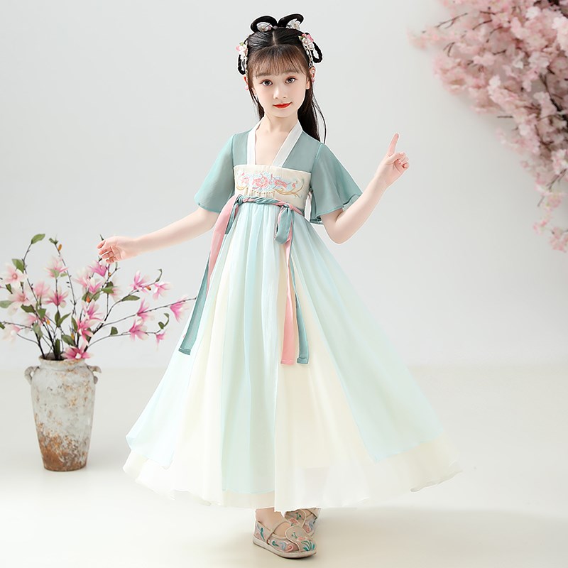 汉服女童夏季儿童古m装超仙连衣裙秋款红色古风长袖襦裙冬装公主