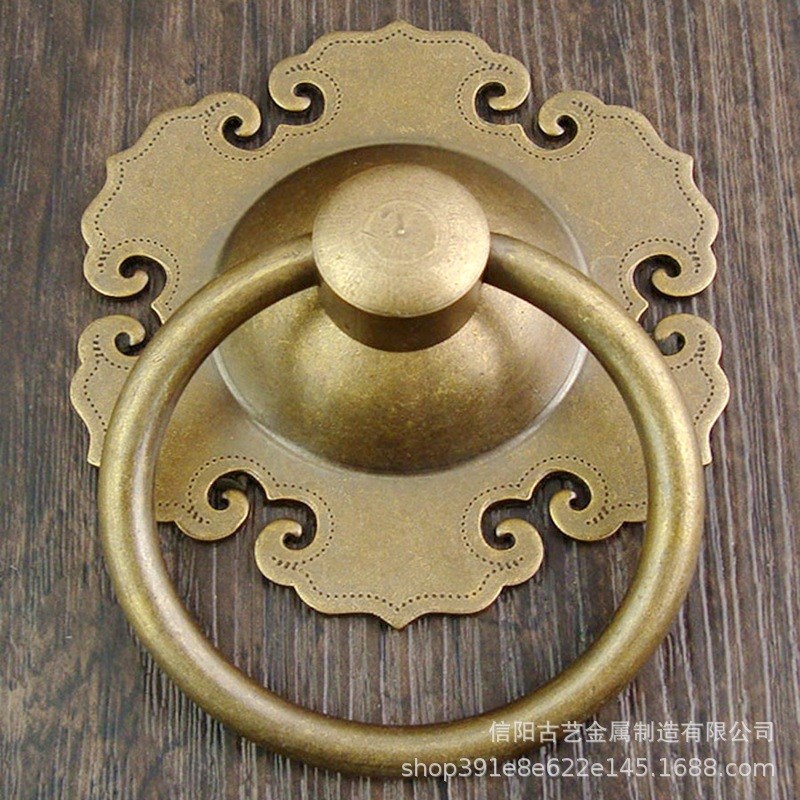 大门拉手仿古铜拉手如意头铜门环装饰复古黄铜实心拉环铜铁门把手