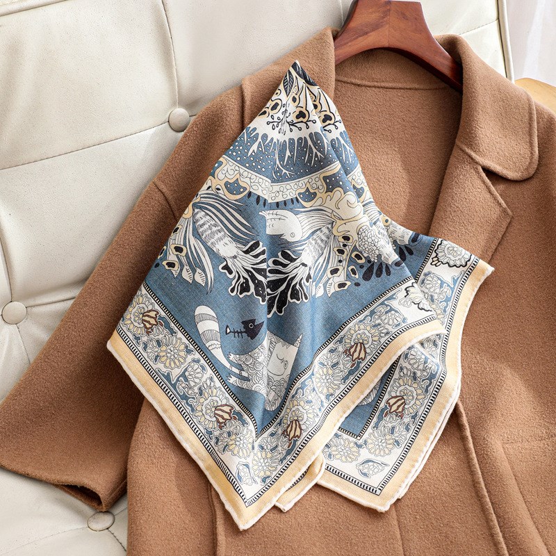 春秋新款人字纹方巾时尚百搭真丝羊毛披肩女高级感轻奢丝毛围巾