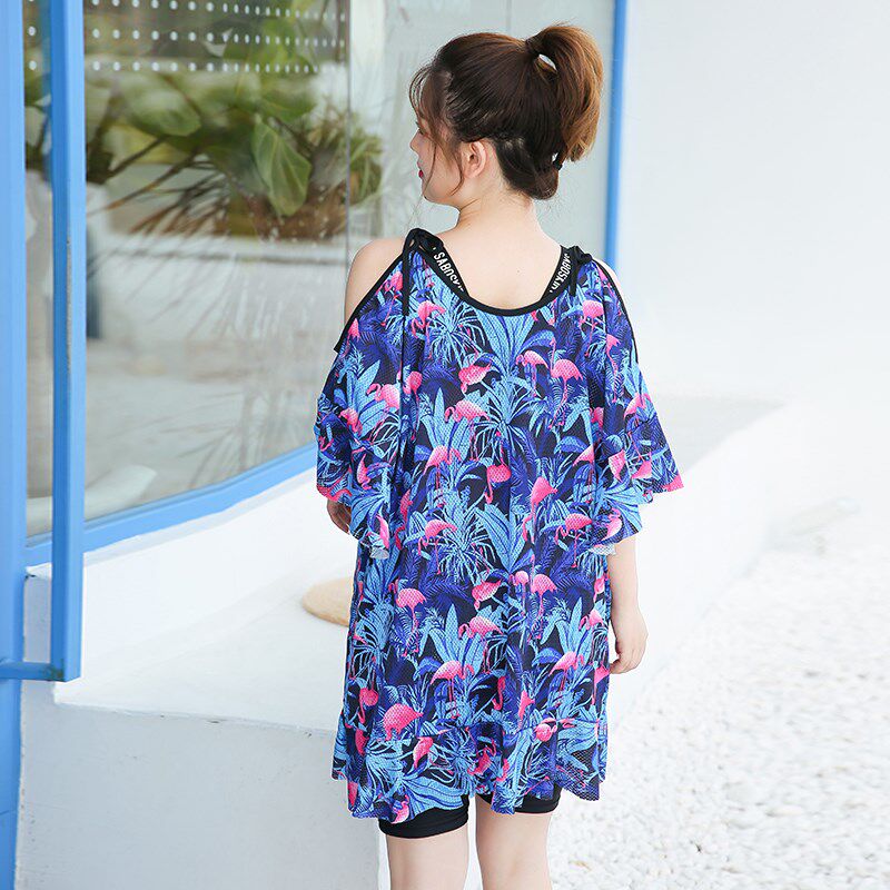 200斤加大e码胖mm夏女装宽松显瘦遮肚保守连衣裙式分体三件套泳衣