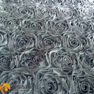 服装玫瑰花布料 祖母绿色立体花网纱雪纺盘花 礼服手袋子蕾丝面料