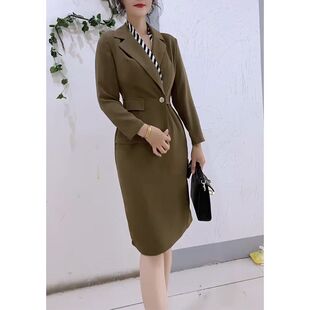 假两件西服裙子2025早春新款时尚设计感通勤显瘦收腰包.臀连衣裙