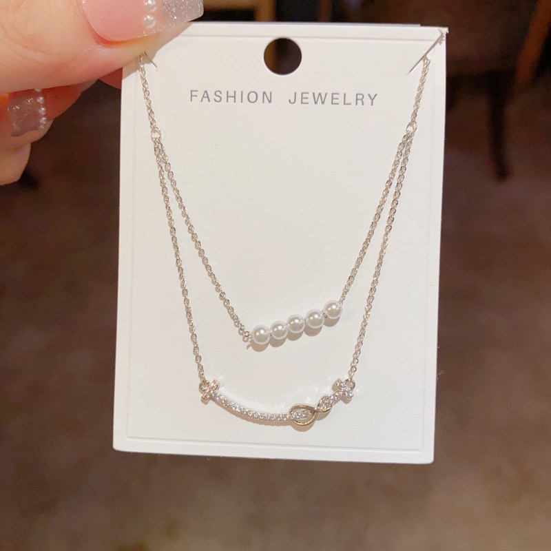 微笑半双层珍珠项链女简约冷淡风颈链韩式气质小众设计感锁骨链女