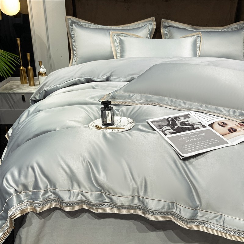 简约轻奢刺绣四件套全棉纯棉床单真丝被套北欧酒店风床笠床上用品,床上用品,酒店床品套件,淘宝优惠券,粉丝福利购,淘宝优惠卷