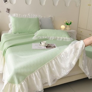 夏天冰豆豆凉席三件套床裙款公主风凉感床单可机水洗空调席软席子