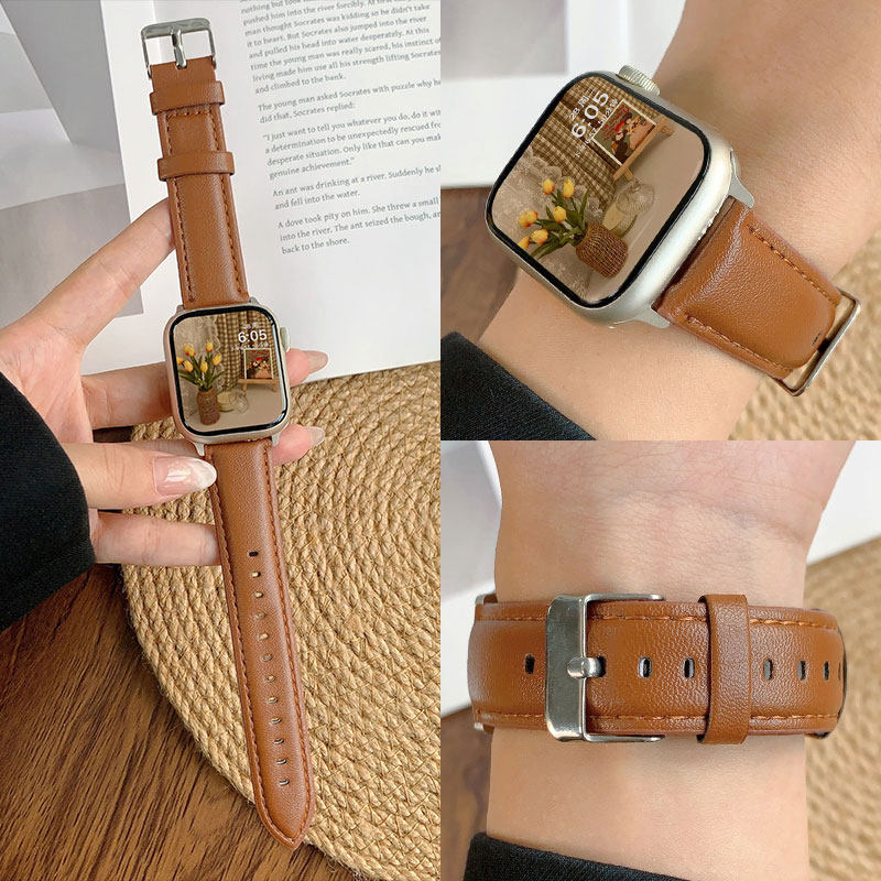 适用苹果S11/S10手表皮质表带尖尾针扣iwatch10秋冬applewatch9针扣S8腕带Ultra3/2女款SE运动6男7创意高级感