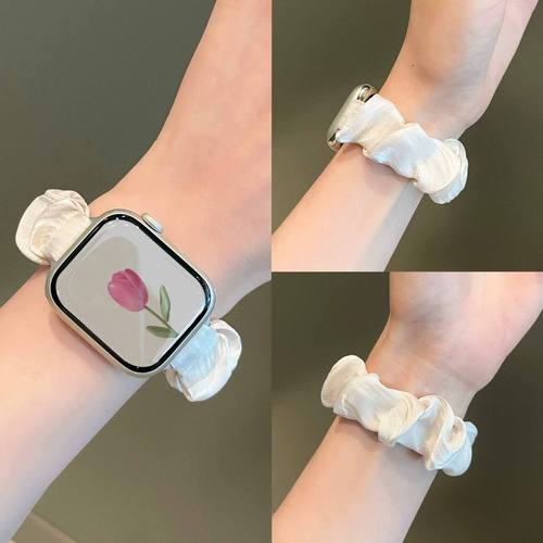 适用苹果S11手表iwatch8表带applewatch9女款S10雪纺发圈S8冰丝10透气S7夏季SE新款时尚7创意iphone高级感ins