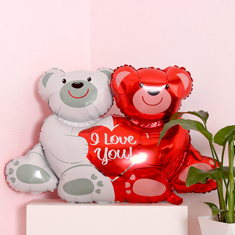 可爱卡通七夕情人节LOVE连体爱心抱熊气球儿童生日派对场景装饰品