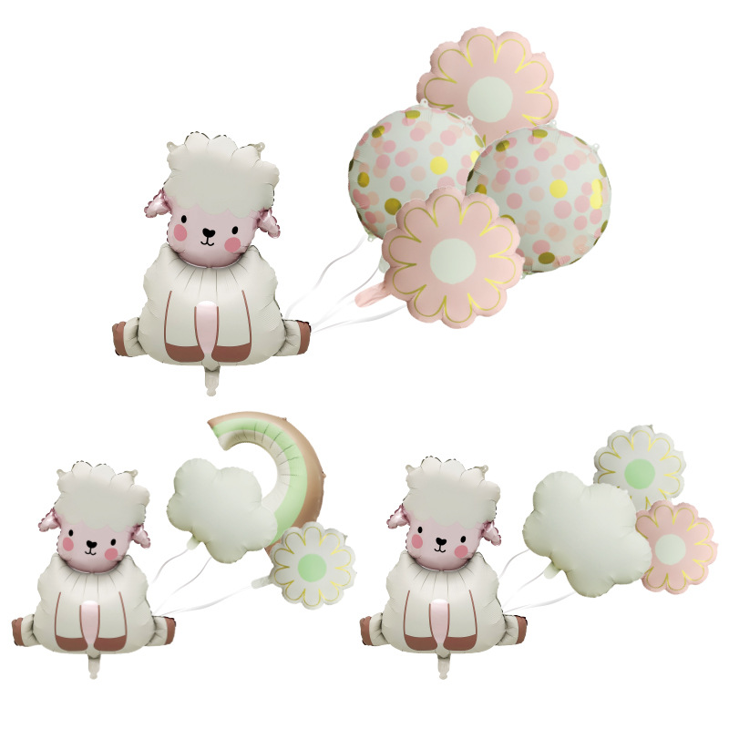 新款可爱卡通哑光绵羊气球儿童生日派对宝宝周岁场景装饰布置礼物