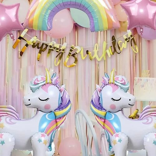 卡通4D站立独角兽气球儿童生日派对场景装饰礼物拍照布置道具女孩
