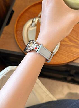 适用小米手环10表带小米9/8/nfc手表带时尚双钉皮质百搭秋冬腕带