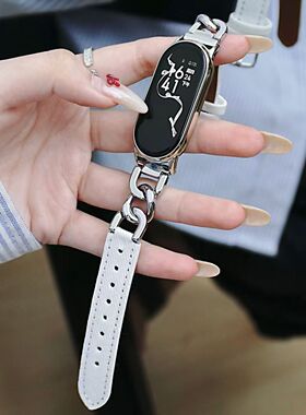 适用小米手环10手表复古简约牛仔真皮腕带8/9pro红米watch4/5表带