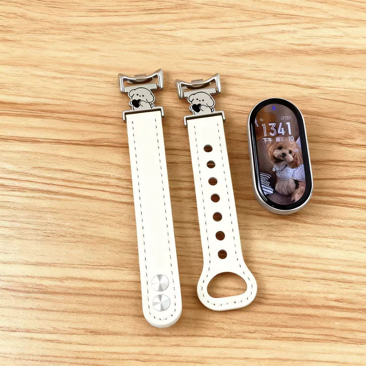 适用于小米10手环表带8/9nfc通用陶瓷版可爱小狗卡扣式耐脏表带